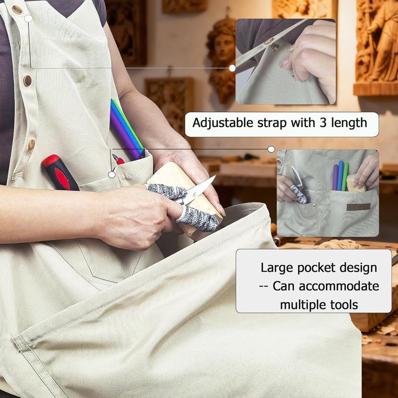 DAFENCHI Wood Carving Apron with Chip Catcher, Canvas Woodworking Carving Apron with Large Pouch for Catching Wood Chips, Adjustable Straps, for Woodworkers, Gift for Men - Image 2